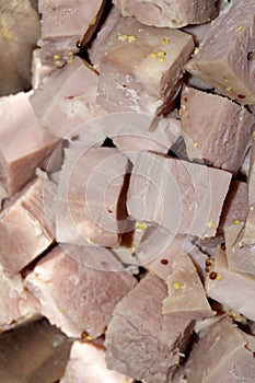 CLose Up of Gammon Ham Cubes Chunks Meat