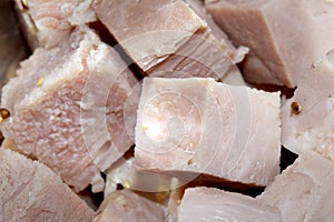CLose Up of Gammon Ham Cubes Chunks Meat
