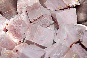 CLose Up of Gammon Ham Cubes Chunks Meat