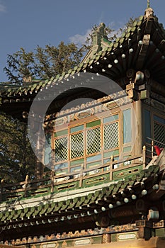 Close up of Gandantegchinlen Monastery with afternoon light. Ulan Bator, Mongolia