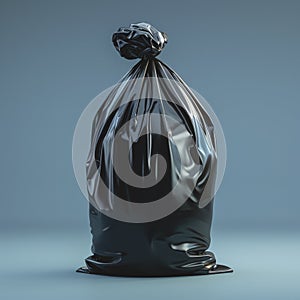 Close up, garbage bag on blue background isolated.