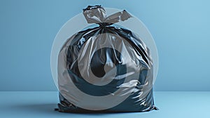 Close up, garbage bag on blue background isolated.