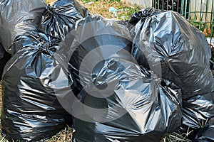 Close up garbage bag pile
