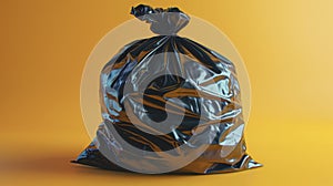 Close up, garbage bag on yellow background isolated.