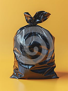 Close up, garbage bag on yellow background isolated.