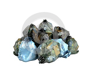 Close up of a garbage bags stack 3d render on white background n