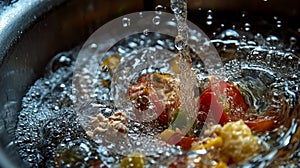 Close-Up of Garbage Disposal Switch Being Turned On with Water Flow