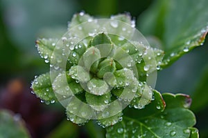 close-up of a garden clover with dew drops on the leaves