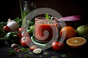 close-up of gazpacho, with ingredients visible and flavorsome