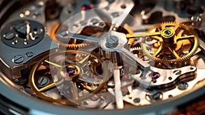 Close up of the gear mechanism inside the watch. Generative Ai