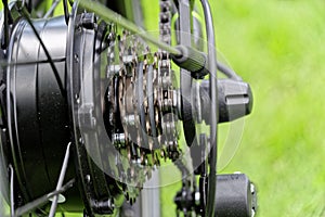Close-up of gear shift system of bicycle