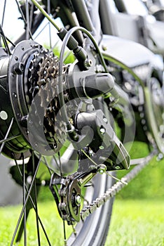 Close-up of gear shift system of bicycle