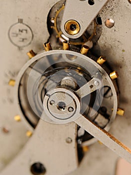 Close up gears from old clock mechanism