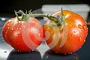 close-up of genetically modified tomato, with visible differences from its natural counterpart