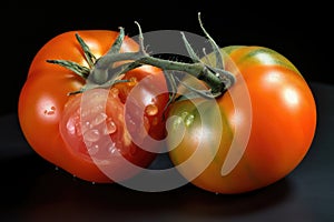 close-up of genetically modified tomato, with visible differences from its natural counterpart photo