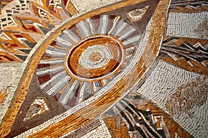 close-up of geometric designs in roman mosaics