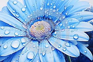 Close-up gerbera flowers with water drops in blue tone . Generative AI Image