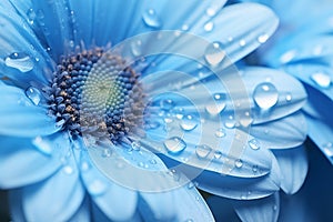 Close-up gerbera flowers with water drops in blue tone . Generative AI Image