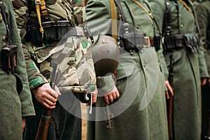 Close Up Of German Military Ammunition Of A German Soldier. Unidentified Re-enactors Dressed As World War II German