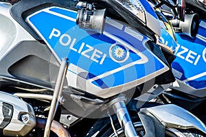 Close-up of German police motor bike