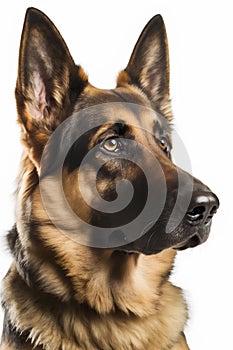 Close-up of a German Shepherd in front of a white background