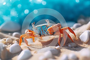 Close up of a Ghost Crab on white sand beach