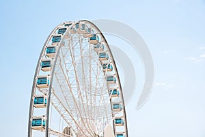 Close up Giant Ferris Wheel in Hong Kong near Victoria Harbor