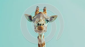 Close Up of a Giraffe Against a Blue Background