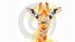 A close up of a giraffe's face with yellow paint splatters, AI