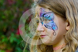 Close up of girl with makeup on face