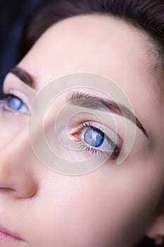 Close-up of a girl`s eyebrows with permanent makeup