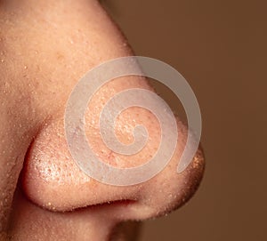 Close-up of a girl& x27;s nose. Macro
