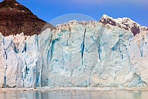 A close-up of glacial blue ice