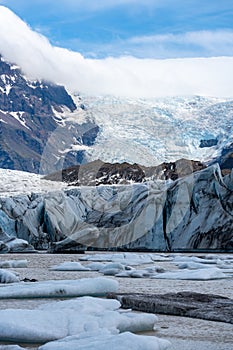 Close up of glacier melting ice at Svinafellsjokull glacier in Iceland