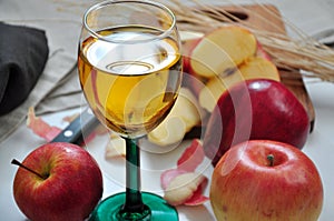 Close up Glass of Apple Juice with Fresh Red Apple