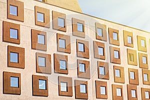 Close up glass building tower .modern facade, abstract background, texture. financial office and reflection window to sky