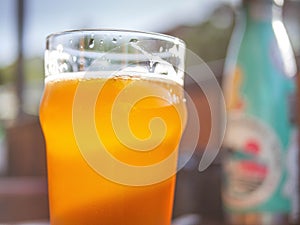 Close up of a glass of craft beer.