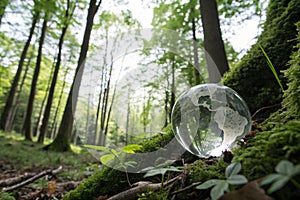 Glass globe in forest for conservation concept