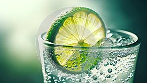 Close-up of a glass of lime soda, showcasing the bubbling carbonation