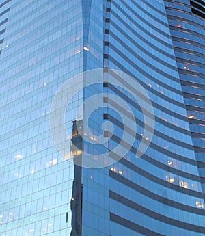 Close-up of a glass office building