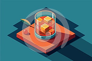 Close-up of a glass of orange juice with ice cubes inside, Old fashioned cocktail Customizable Isometric Illustration