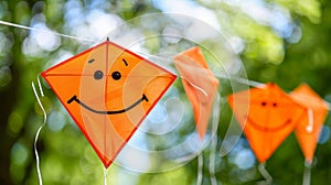 Close up of gleeful kite fliers enjoying the wind, displaying joyful expressions photo