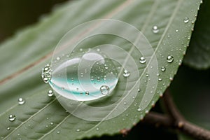 Close-up of a glistening raindrop on a leaf