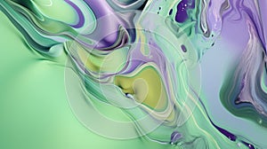 The close up of a glossy liquid surface abstract in lavender, mint green, and olive green colors with a soft focus