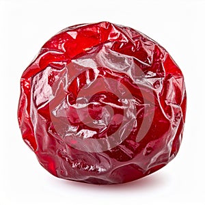 Close Up of a Glossy Red Dried Cranberry on a White Background
