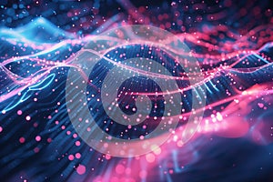 Close-up of glowing digital circuit hologram contour on digital interface. Generative AI. photo