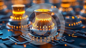Close-up of Glowing Energy Tower in Futuristic Nuclear Power Plant photo
