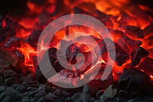 close-up of glowing hot coals for firewalking