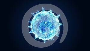 Close up glowing influenza virus on dark blue background. Blue abstract plexus wireframe Coronavirus. Science and medical. Micro