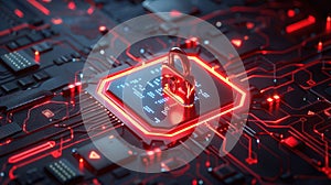 Data Protection Concept Padlock On Computer Microchip For Security With Light Technology